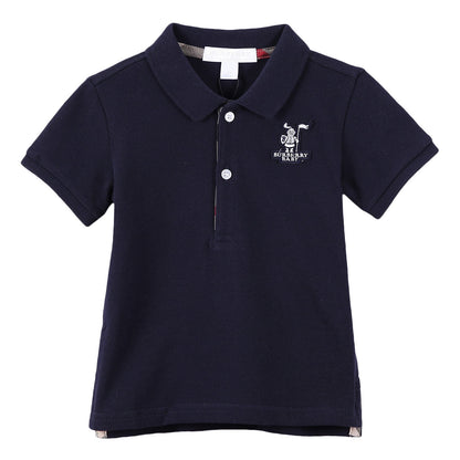 Baby Boys Navy Blue Cotton Polo Shirt With Embroidered Logo