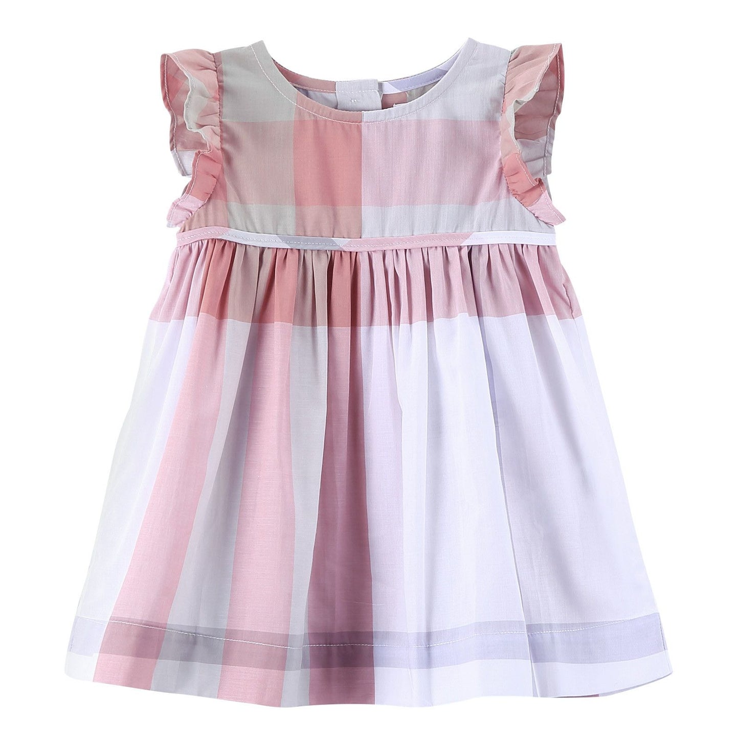 Baby Girls Pink Check Dress With Frill Sleeve