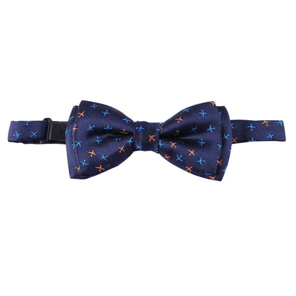 Boys Navy Blue Embroidered Trims Silk Bow Ties