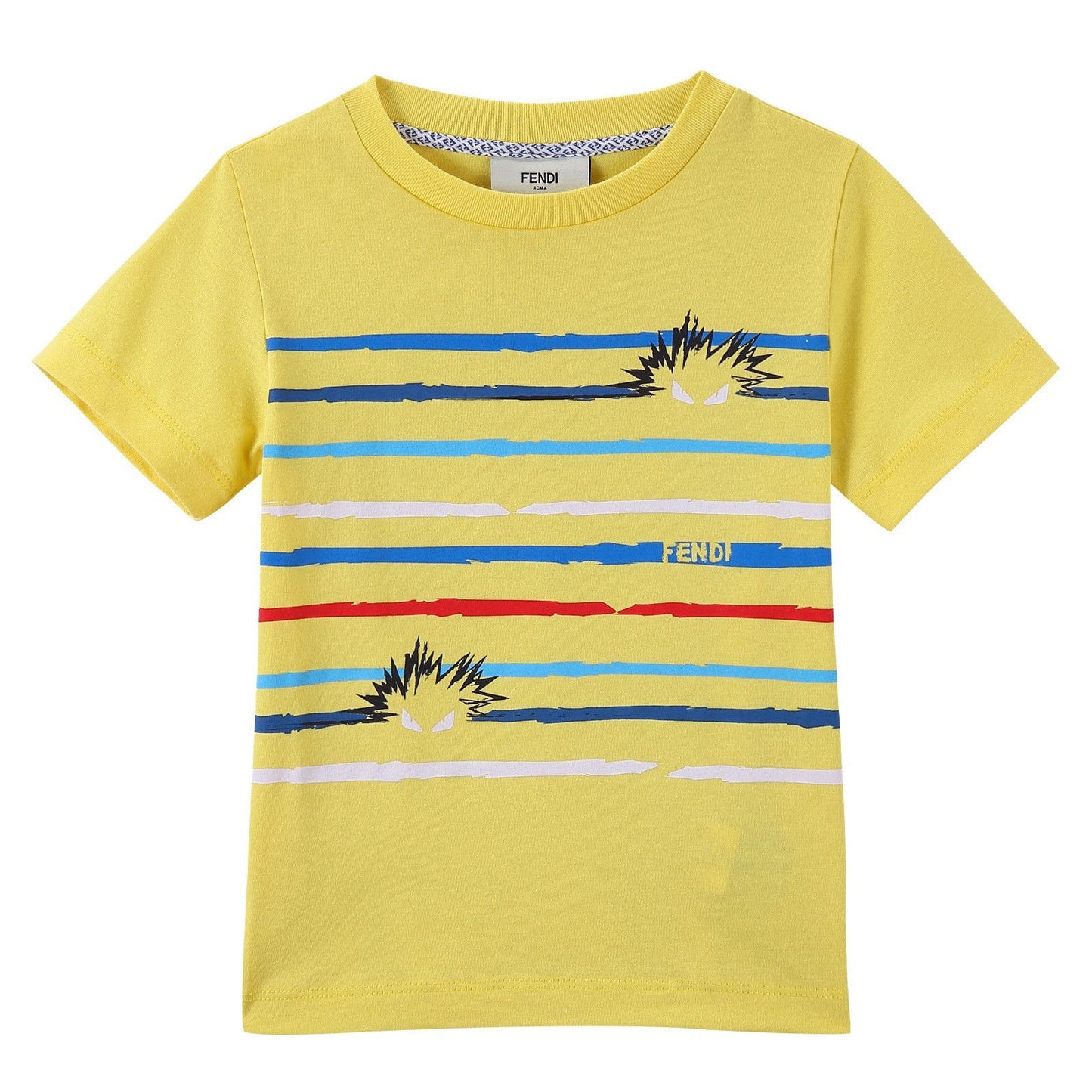 Boys Yellow Cotton T-Shirt With Multicolour Stripe