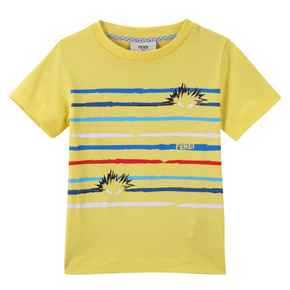 Boys Yellow Cotton T-Shirt With Multicolour Stripe