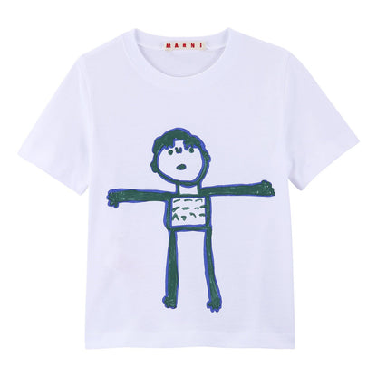 Girls White Cartoon Printed Cotton Jersey T-Shirt