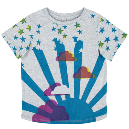 Arlo Girls Grey Sunshine&Clouds T-Shirt With Star Print