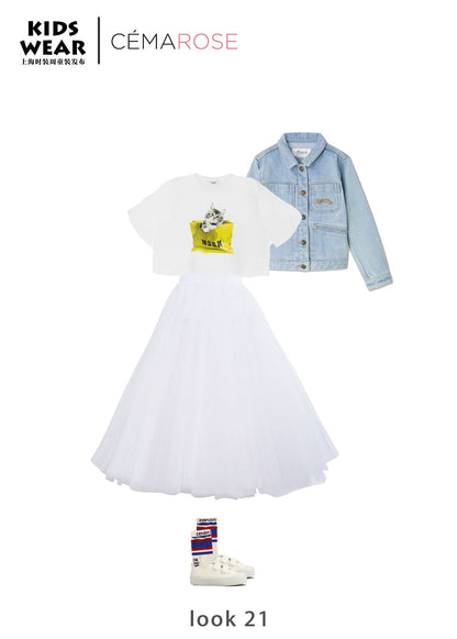 女童白色Logo短裙