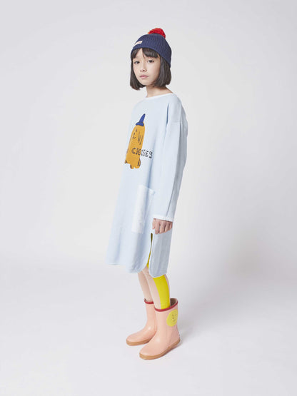 女童蓝色印花棉连衣裙