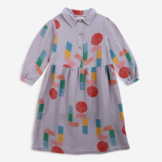 女童紫色印花棉连衣裙