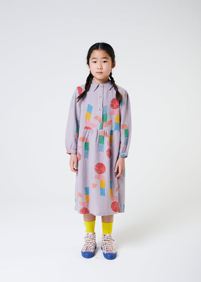 女童紫色印花棉连衣裙