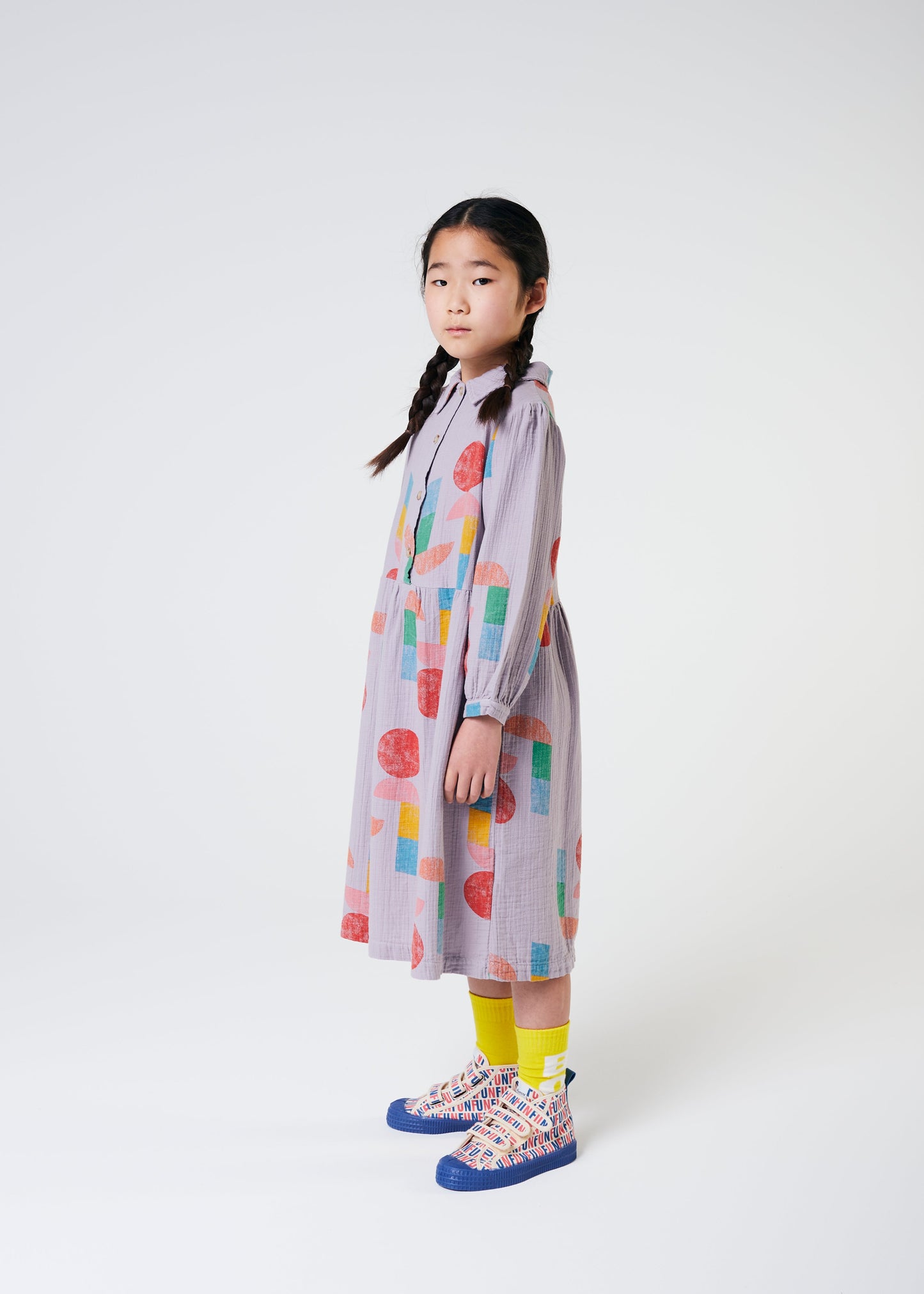 女童紫色印花棉连衣裙