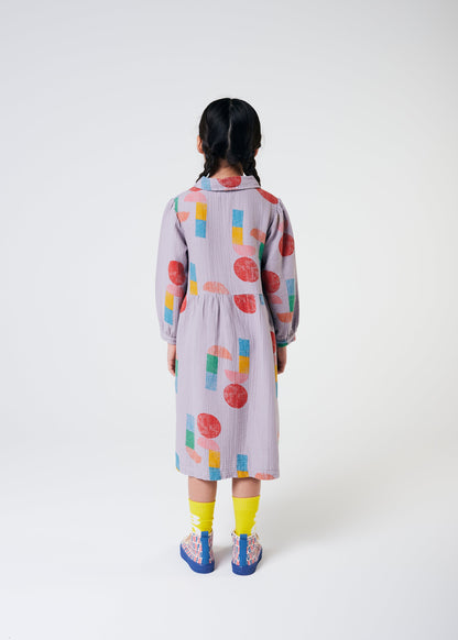 女童紫色印花棉连衣裙