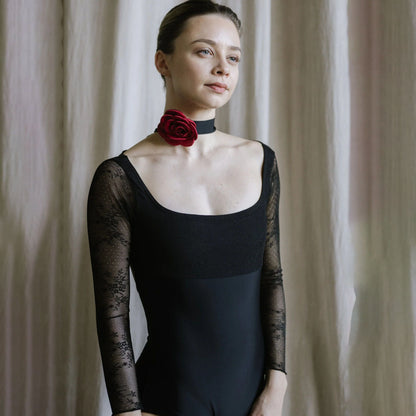 女童黑色长袖芭蕾舞连体衣(2343/Black)