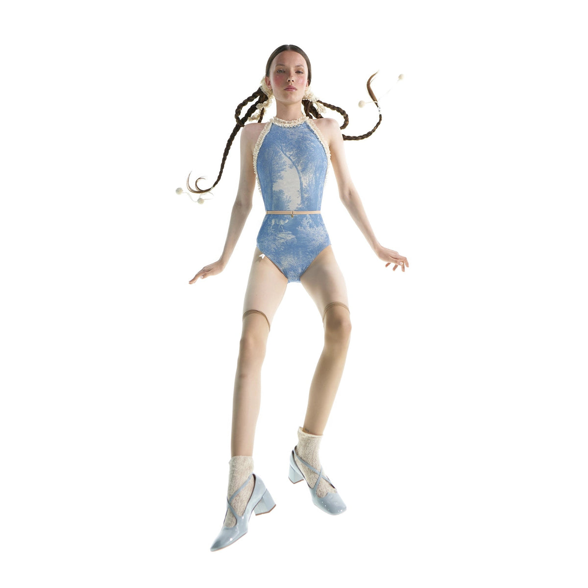 女童蓝色印花"JUNIOR ALPINE FLORA" Choker芭蕾舞连体衣(J241LE31VL/alpineblue)