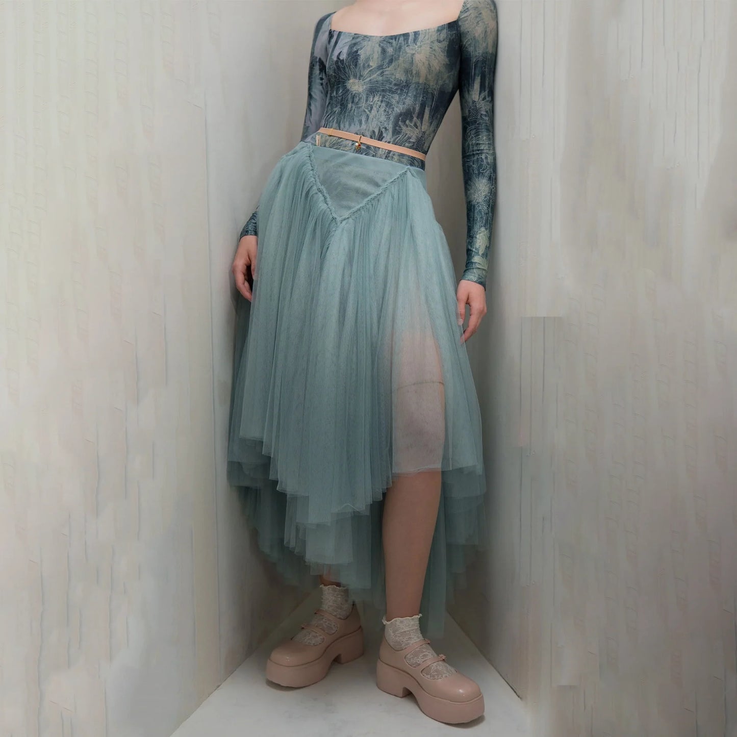 女士雾蓝色"TULLE CLOUD"芭蕾舞半裙(253SK62FT/misty blue)