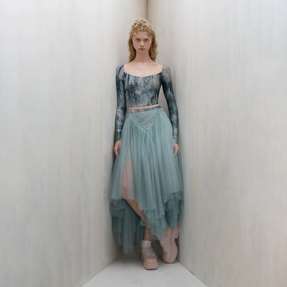 女士雾蓝色"TULLE CLOUD"芭蕾舞半裙(253SK62FT/misty blue)