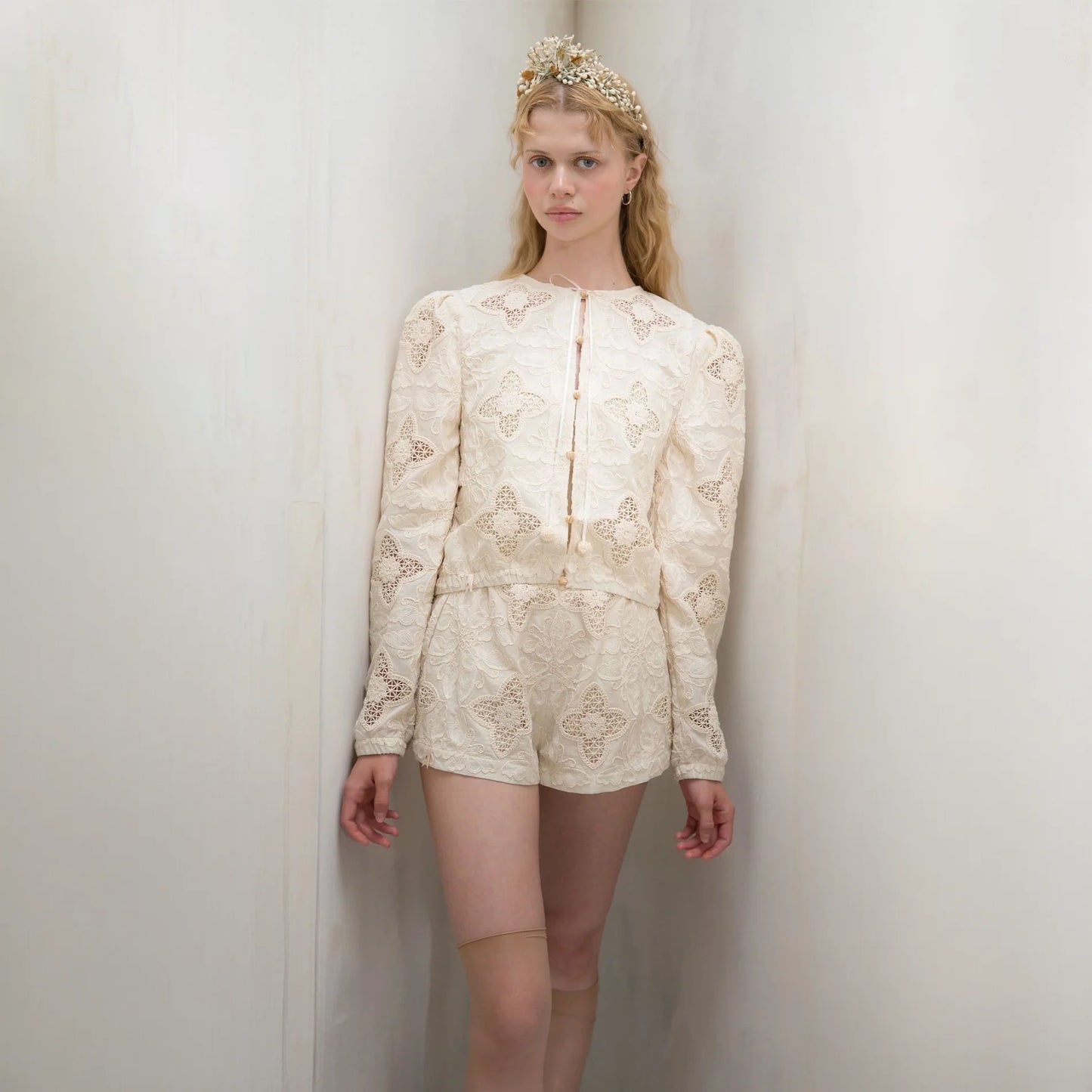 女士白色"BOTANIC RICHELIEU"圆领刺绣夹克(261BL40KP/edelweiss)