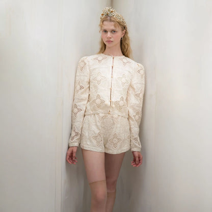 女士白色"BOTANIC RICHELIEU"圆领刺绣夹克(261BL40KP/edelweiss)