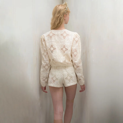 女士白色"BOTANIC RICHELIEU"圆领刺绣夹克(261BL40KP/edelweiss)
