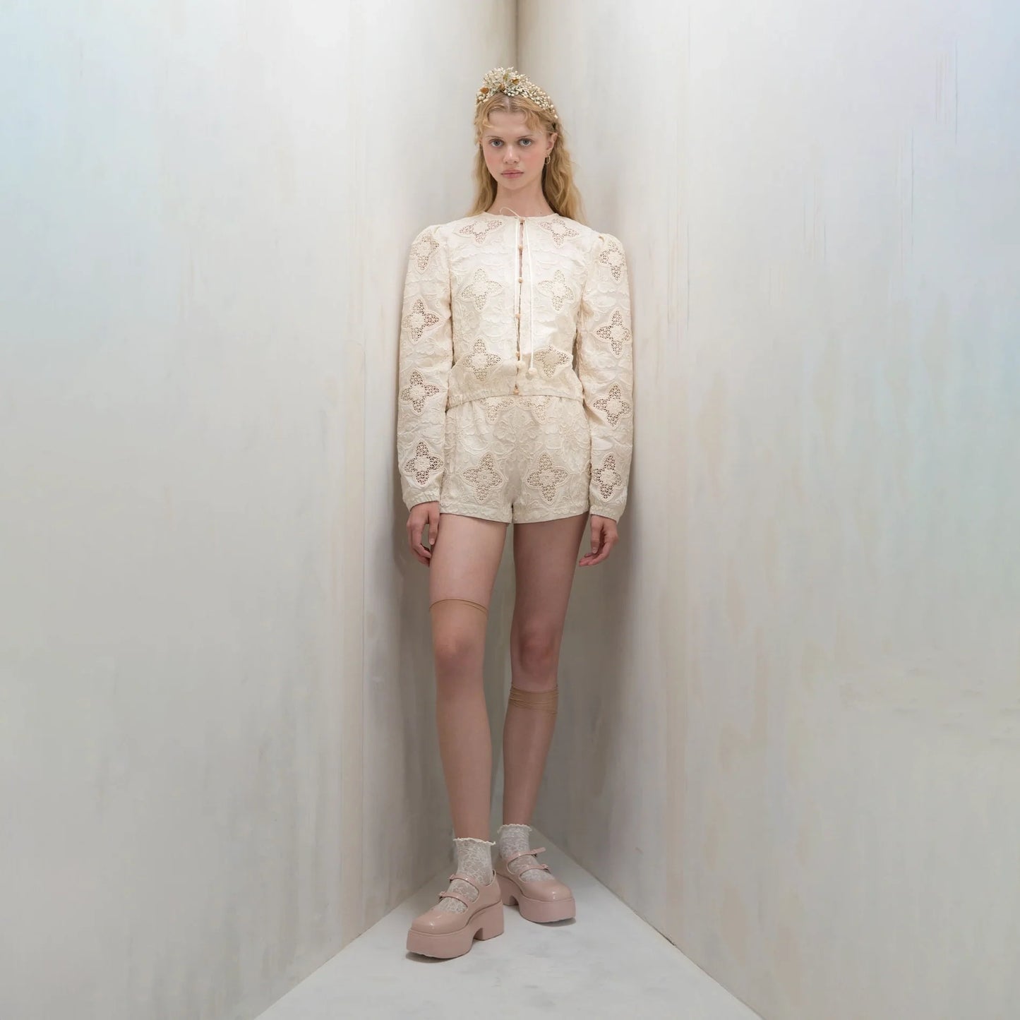 女士白色"BOTANIC RICHELIEU"圆领刺绣夹克(261BL40KP/edelweiss)