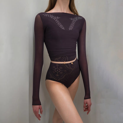 女士深紫色"ÉTOILE HOSIERY"长袖芭蕾舞连体衣(261CT71NX/deep purple)