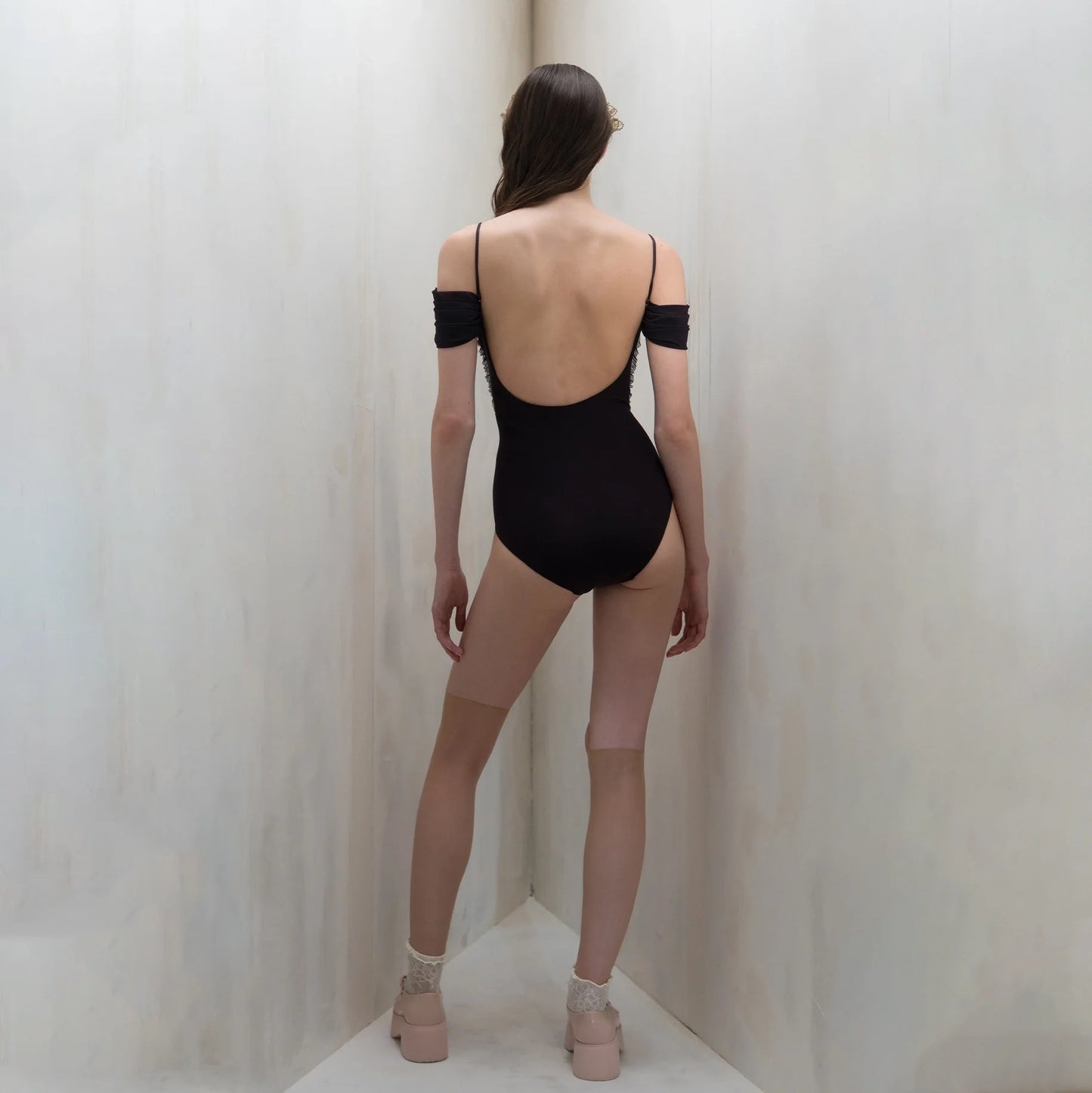 女士深紫色"RUCHED BUTTERFLY" Off-shoulder芭蕾舞连体衣(261LE77VD/deep purple)