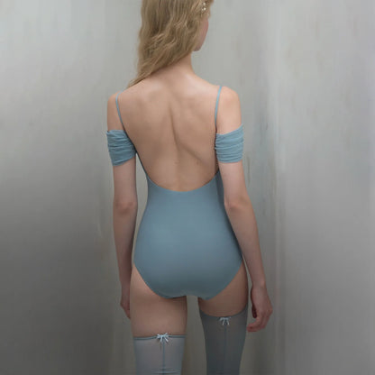 女士雾蓝色"RUCHED BUTTERFLY"露肩芭蕾舞连体衣(261LE77VD/misty blue)