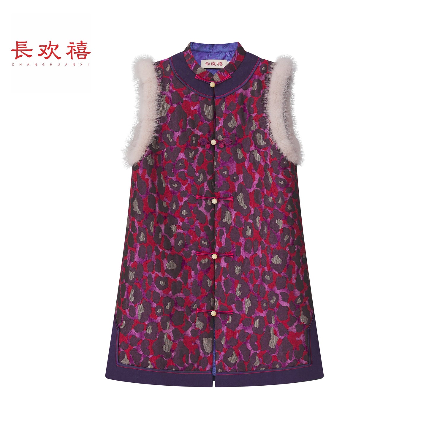 女童玫红色"栩栩繁花"加棉马甲裙