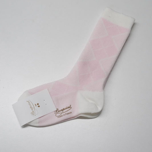 女童粉色格子棉袜