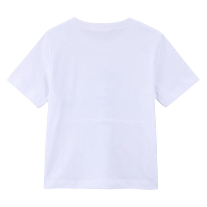 Girls White Cartoon Printed Cotton Jersey T-Shirt