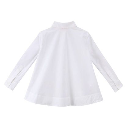 Girls Milk White Cotton Frilly Hem Blouse