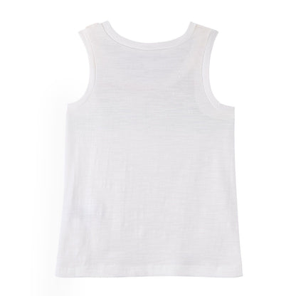 Girls White Cotton Vest With Multicolor Stripe