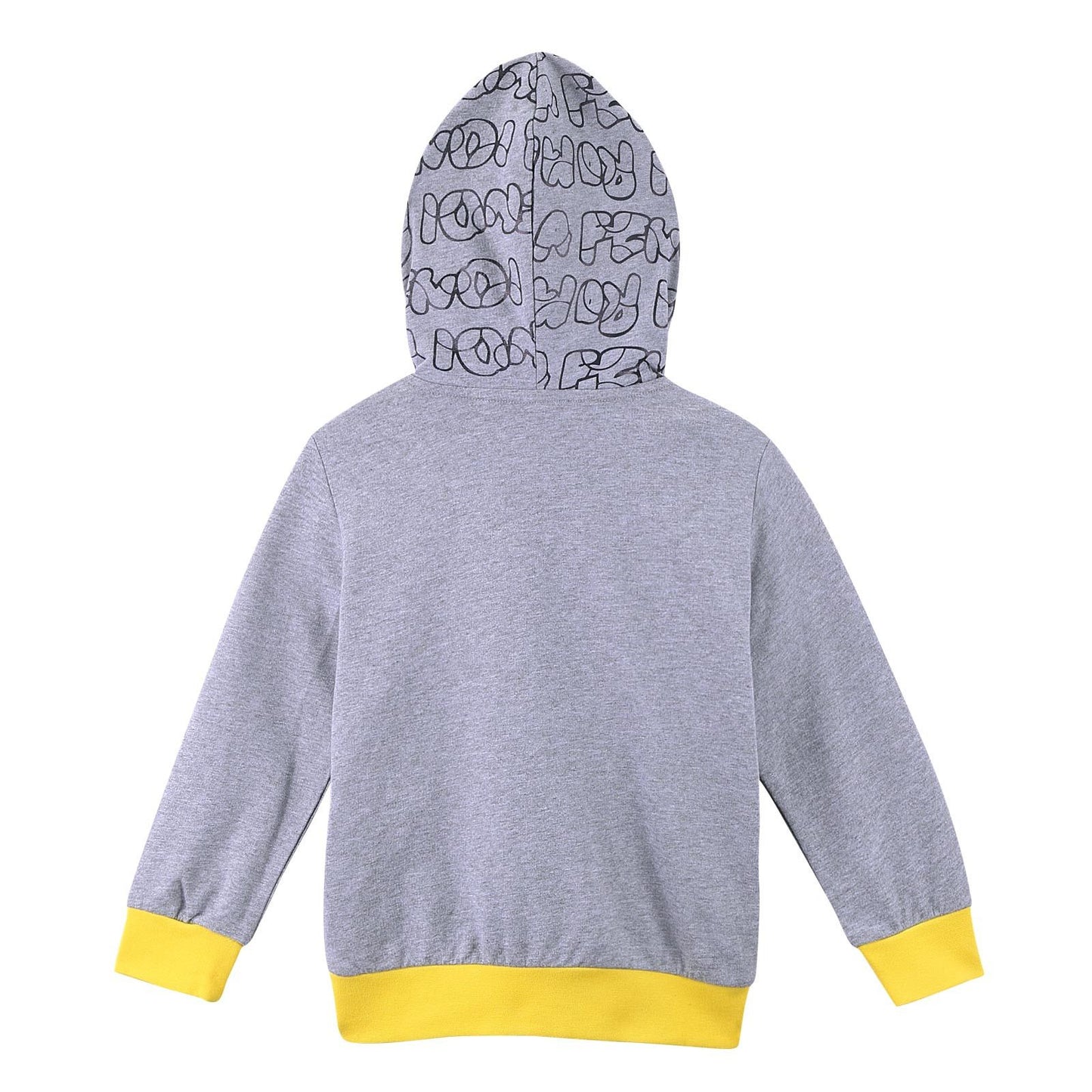 Boys Grey Cotton Printed Trims Zip-up Tops With Yellow Cuffs