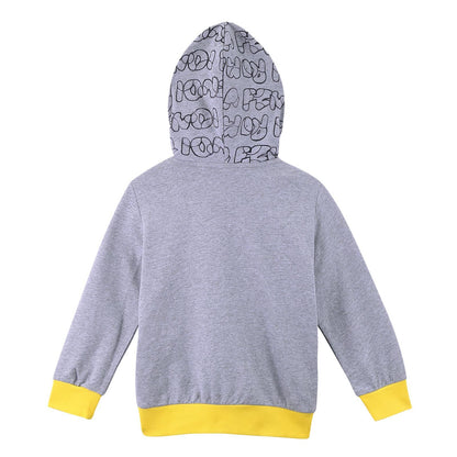 Boys Grey Cotton Printed Trims Zip-up Tops With Yellow Cuffs