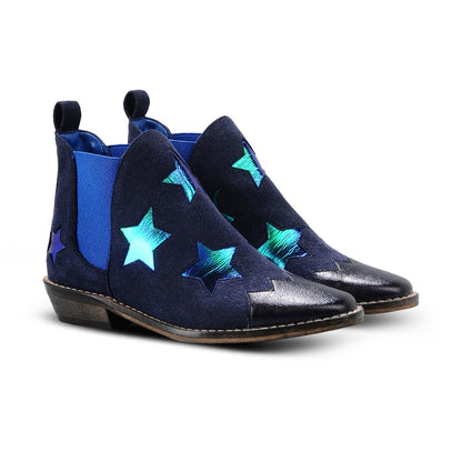 Lily Girls Navy Blue Boots With Green Shimmer Star