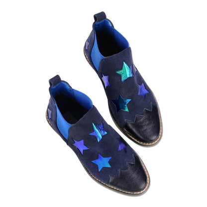 Lily Girls Navy Blue Boots With Green Shimmer Star