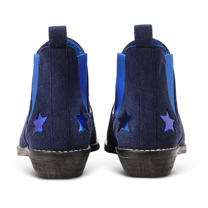 Lily Girls Navy Blue Boots With Green Shimmer Star