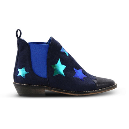 Lily Girls Navy Blue Boots With Green Shimmer Star
