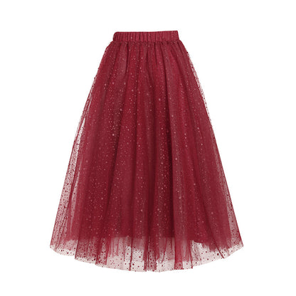 女童圣诞红色半身纱裙