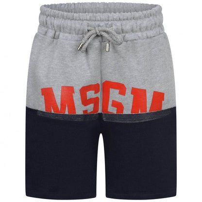 Boys Grey & Blue Logo Cotton Shorts