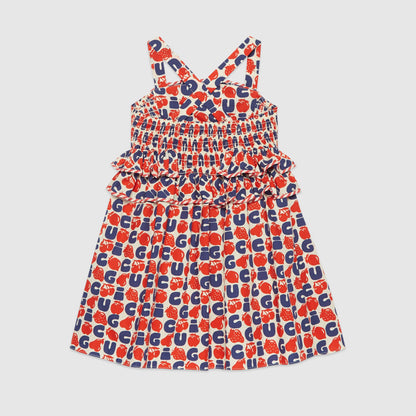 Girls Red & Blue Logo Cotton Dress