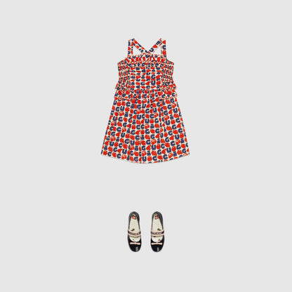 Girls Red & Blue Logo Cotton Dress