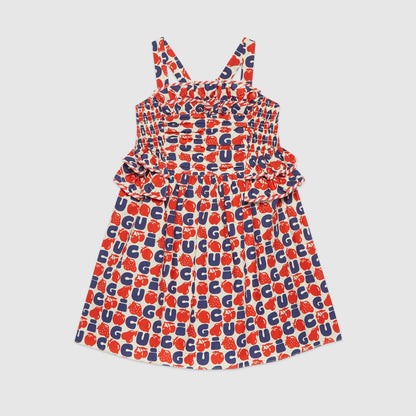Girls Red & Blue Logo Cotton Dress