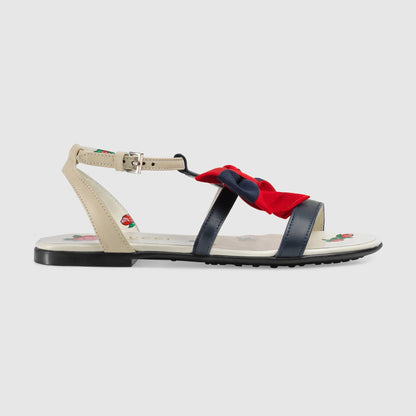 Girls Rice White & Red Bowknot Sandals