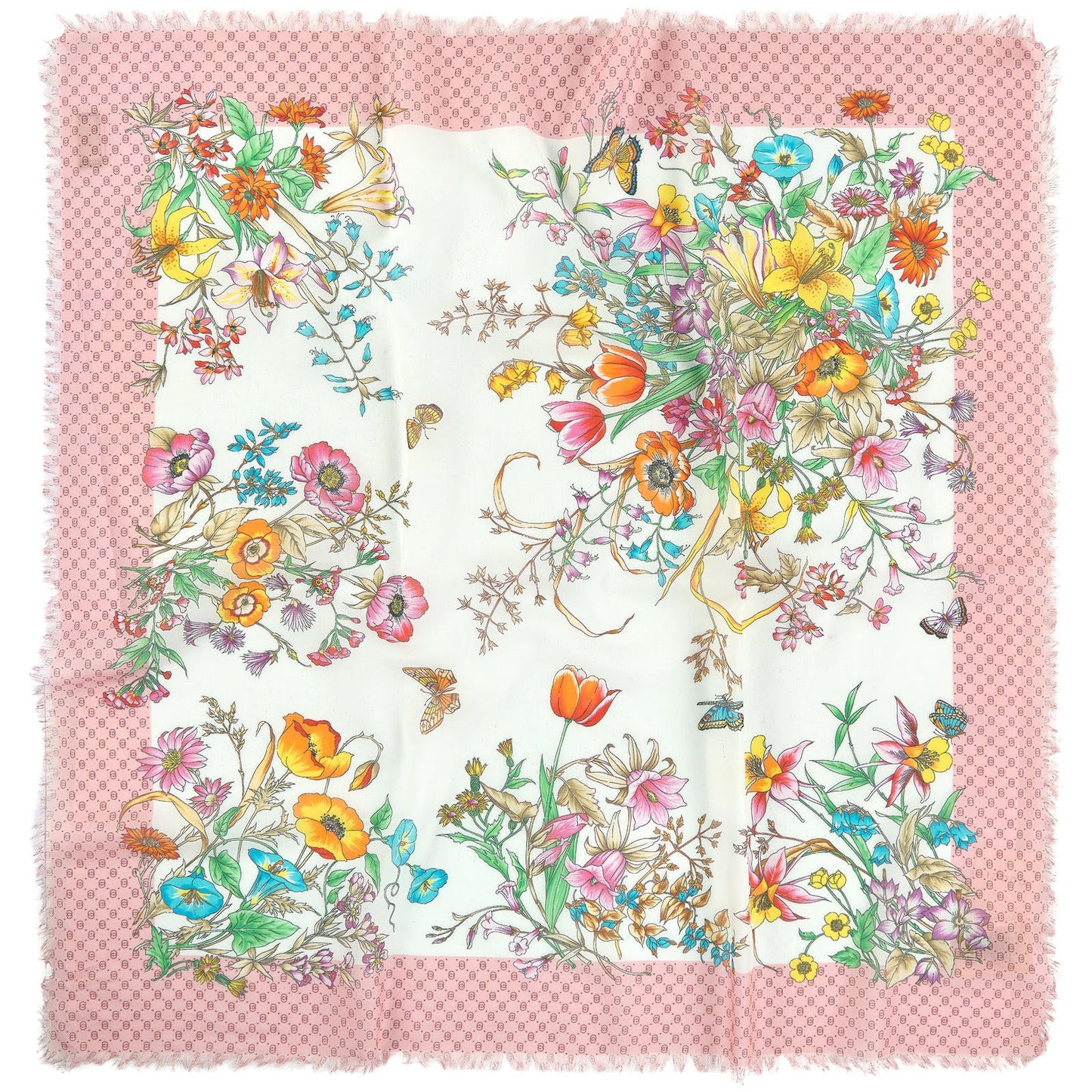 Girls Pink & Ivory Flowers  "80X80CM" Scarves