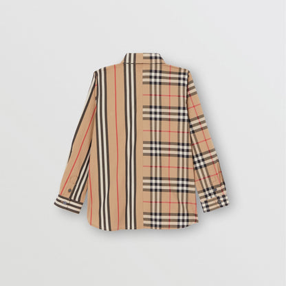 Boys Beige Check Cotton Shirt