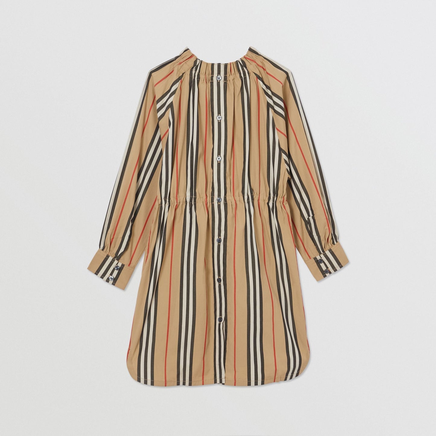 Girls Beige Striped Cotton Dress