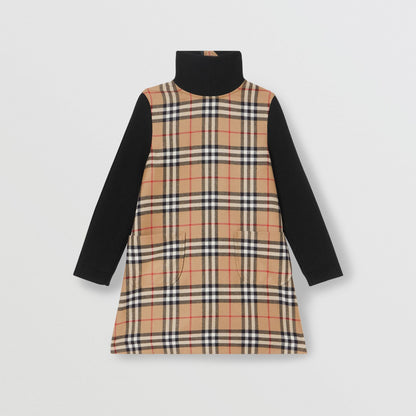 Girls Archive Beige Check Wool Dress