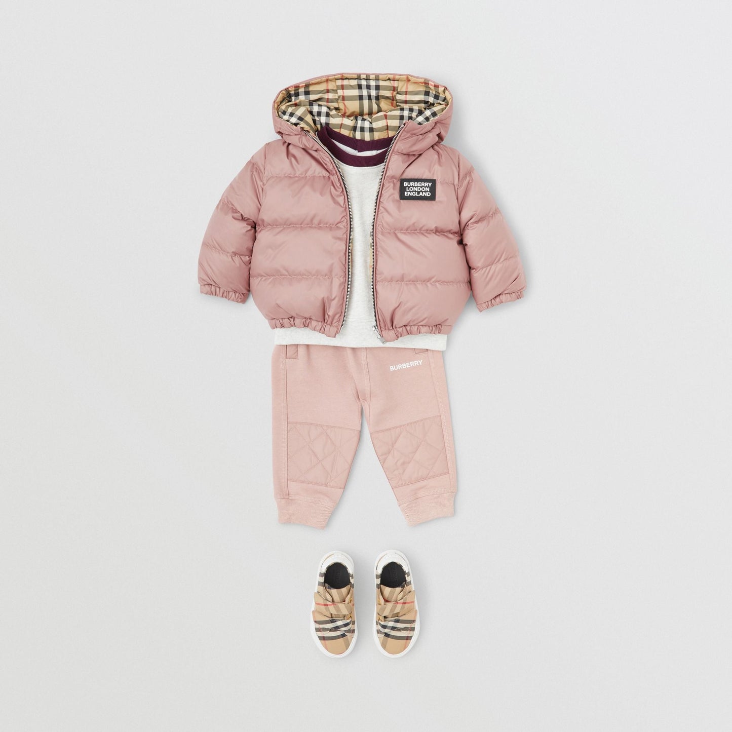 Baby Girls Pink & Archive Beige Reversible Padded Down Jacket