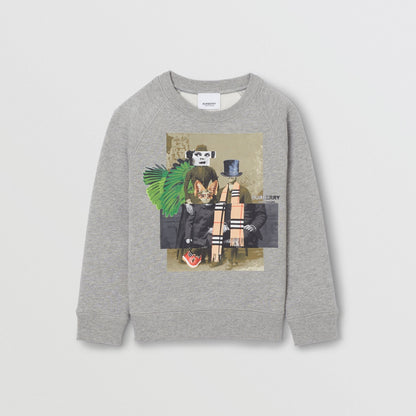 Boys Grey Printed Cotton Sweater