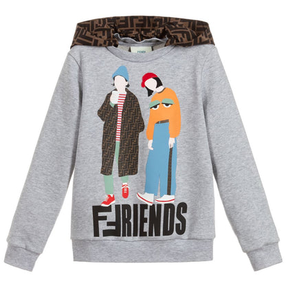 Girls Grey Hooded Cotton Sweatshirt