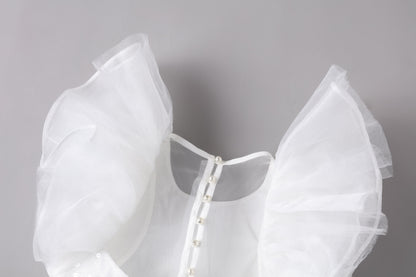 女童白色蝴蝶袖长礼服裙