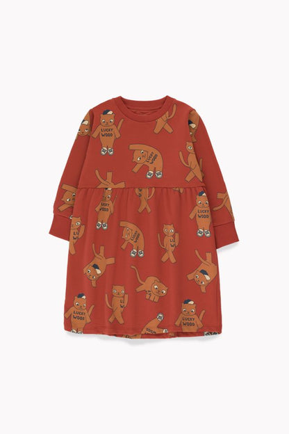 Girls Dark Brown Printing Cotton Dress